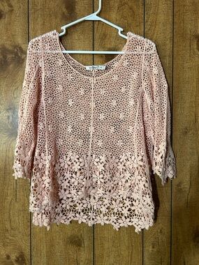 Pink Crochet Lace Tunic Top